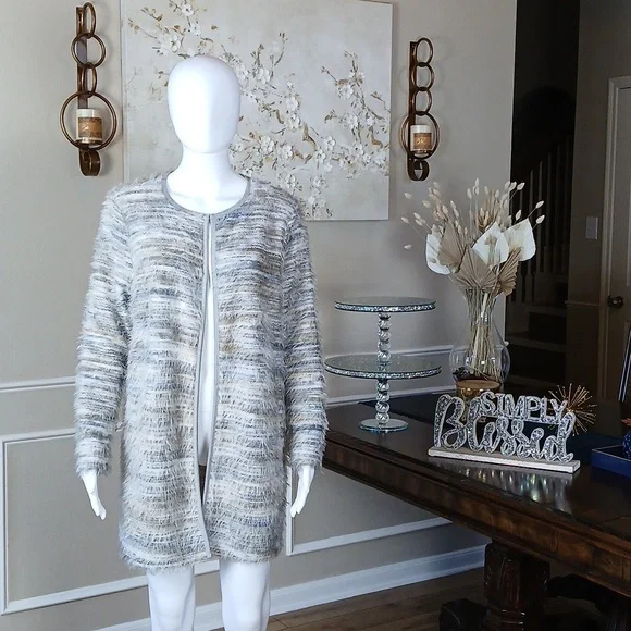 Calvin Klein Women's Multicolor Fuzzy Knit Open Front Oversize Sweater. Size S - Picture 9 of 17